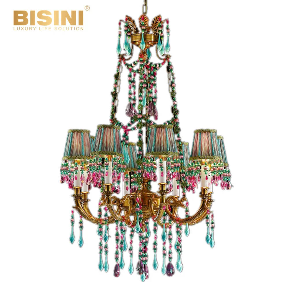 European Style green lampshade 8 arms crystal chandelier copper living room LED lighting purple Ceiling light(BY08-T10014-8)
