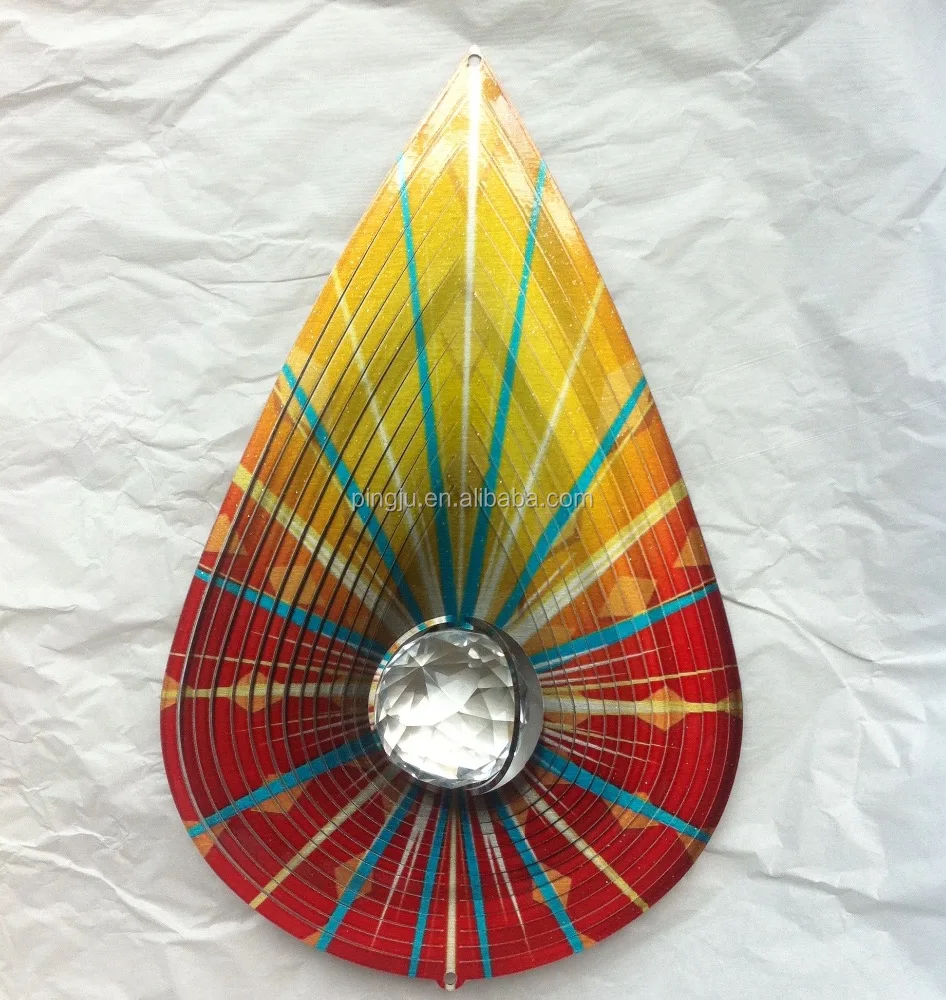 laser cut 3D Wind spinner- Crystal Tear Drop Yellow- stainless steel