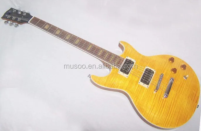 Musoo brand electric guitar LP guitar with flamed maple top in Yellow Color (SLP5020)