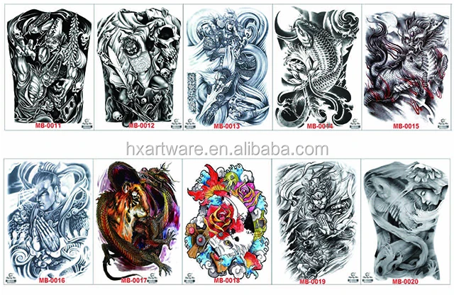 
Full back and full arm sleeve temporary tattoo sticker with stock designs 