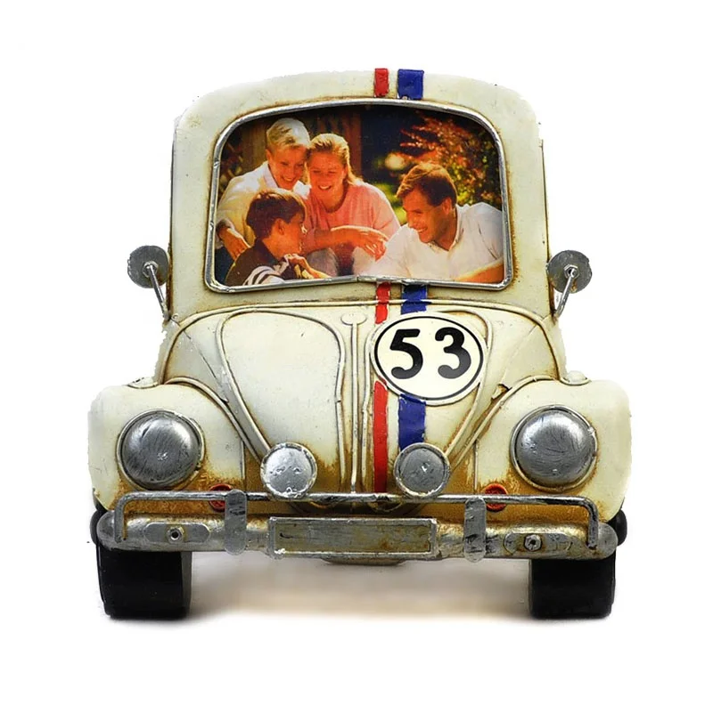 Car Shape Photo Frame Stand Metal Retro Vintage Decor Office Ornaments Living Room Antique Home Decoration Craft
