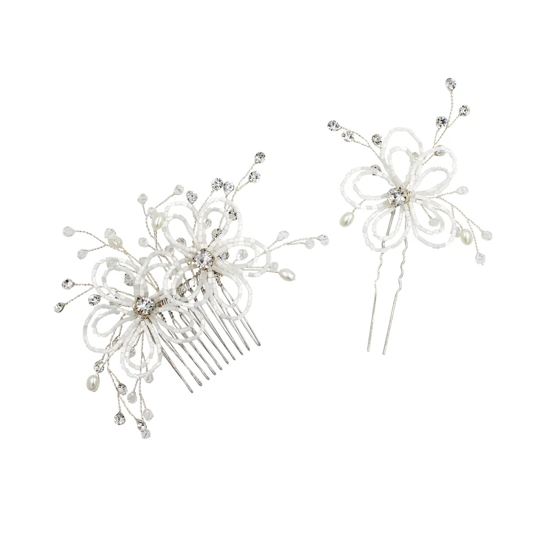 O377 Vintage Handmade Wedding Bridal Hairwear Pearls Crystal Ceramics Beads Bridesmaid Hair Comb Women Birthday Gift Accessories