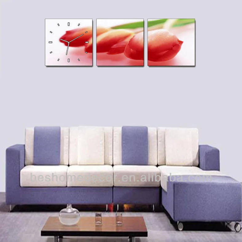 сша/3 тюльпан настенные часы, современная живопись холст тюльпан, декоративные настенные часы