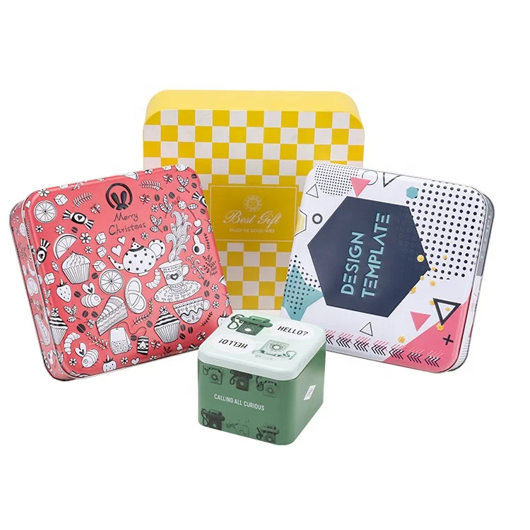 OEM Manufacturer Three-piece Tin Cans Square Mooncake Custom Printing Box Metal Biscuit Cookie Tins Small Candy Mints Box
