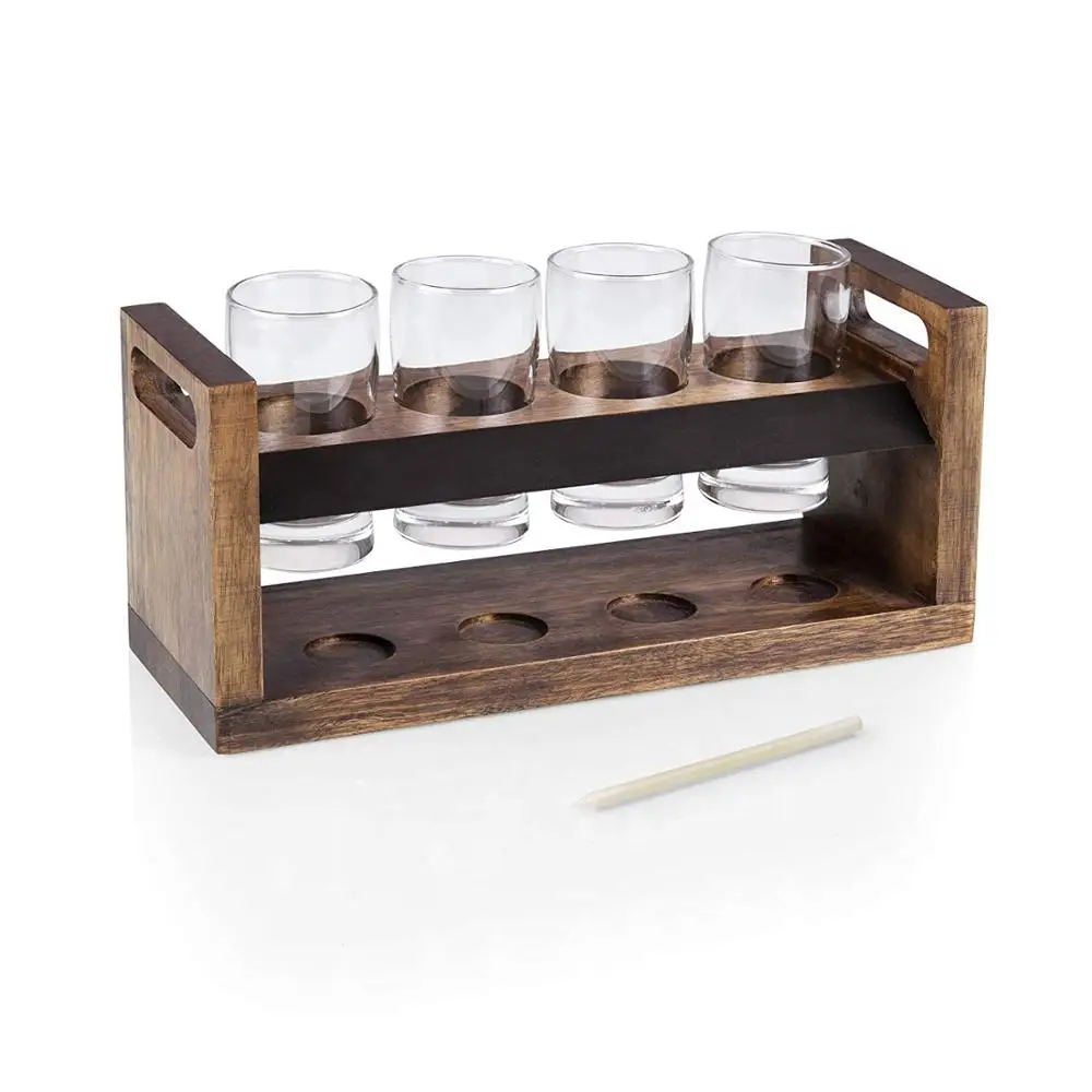 Wholesale Picnic Time Craft Beer Four-Glass Flight Paddle For Beer Tasting