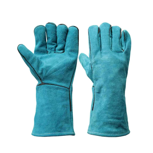 new style long welding work gloves dark green cowhide leather waterproof gloves heat resistant gloves
