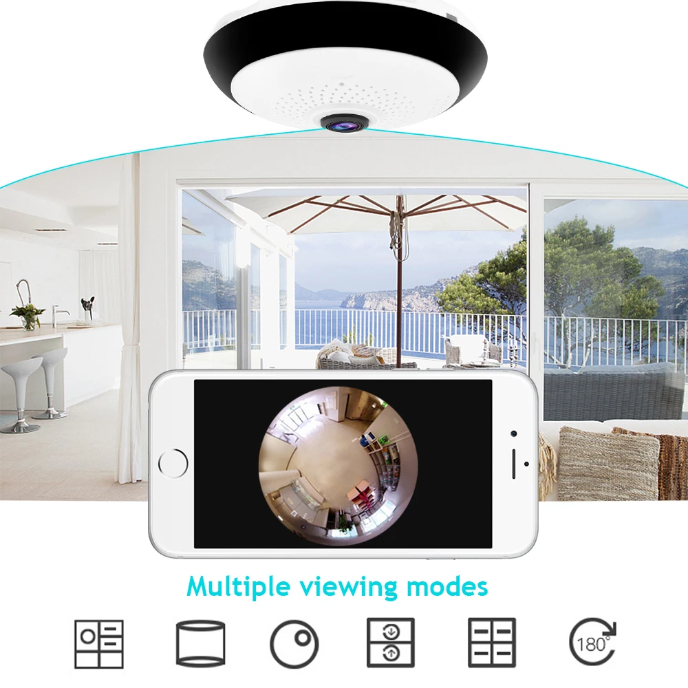  Хит продаж в помещении 2 МП 1080P портативная камера наблюдения рыбий глаз Wi-Fi IP-камера