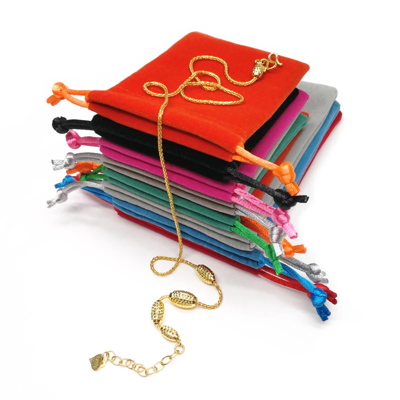 Custom logo printed colorful velvet jewelry pouch with double drawstrings