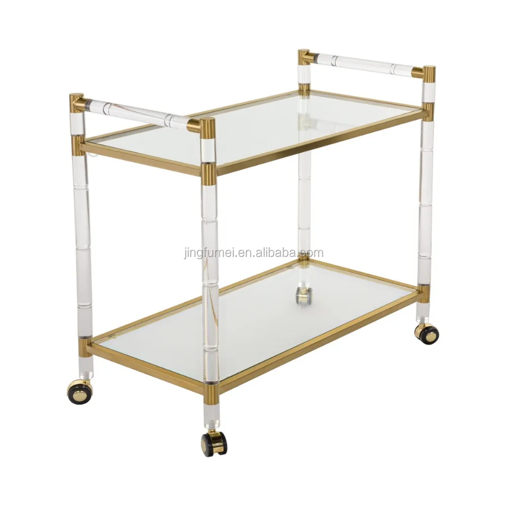 Modern Glass Lucite Acrylic Tea Bar Cart Beauty Drinks Hotel Service Trolley supplier