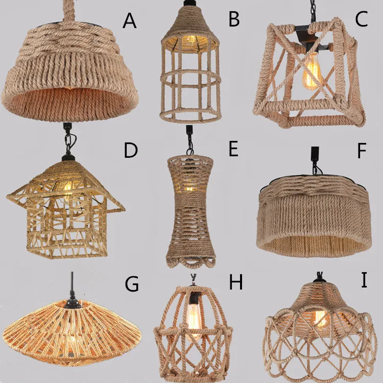 Vintage Industrial style different shape of hemp rope pendant chandelier lamp