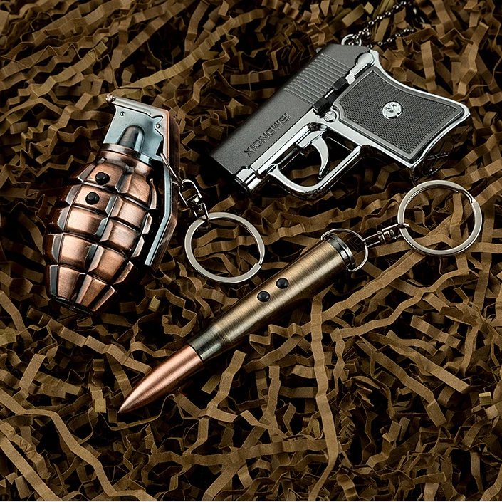 Multi-function Grenade Model lighting key chain flashlight gun pistol Toys keyring hand thunder bullets  With Led Keychain