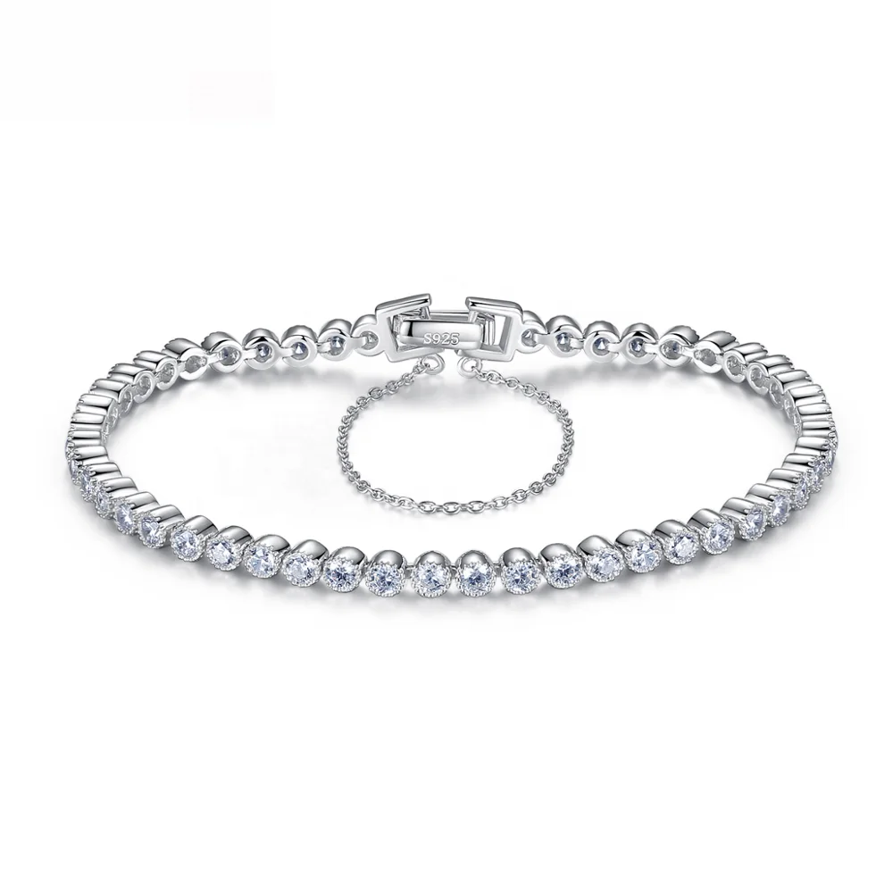 CZCITY Shining Crystal CZ Stone 925 Tennis Bracelets Genuine 925 Sterling Silver Wedding Bracelets & Bangles Gift