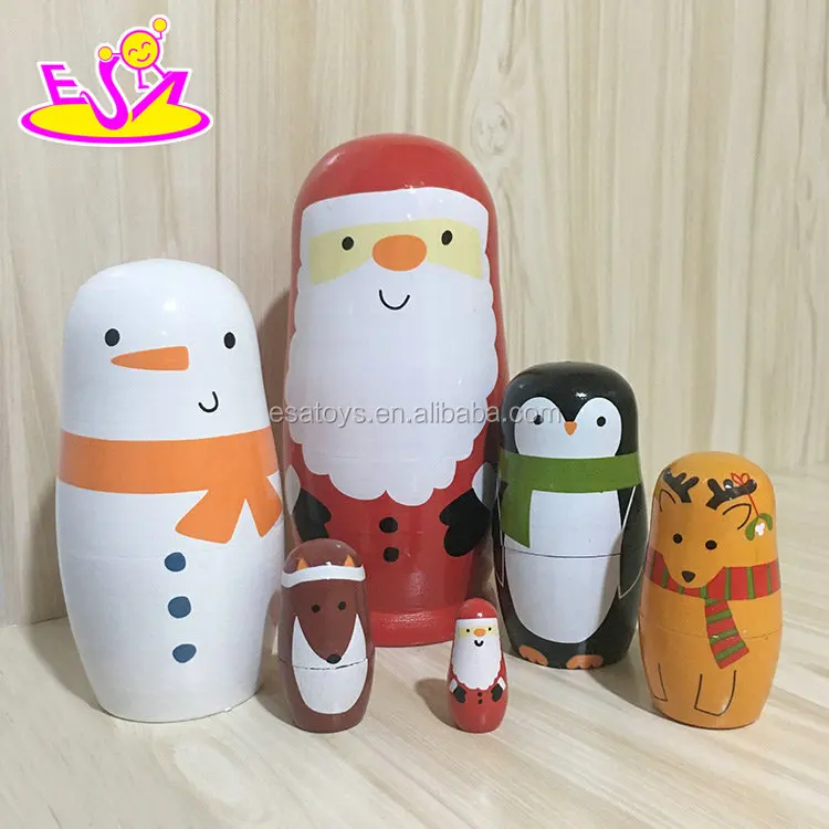 Customize Santa Claus matryoshka wooden christmas nesting dolls for children W06D105