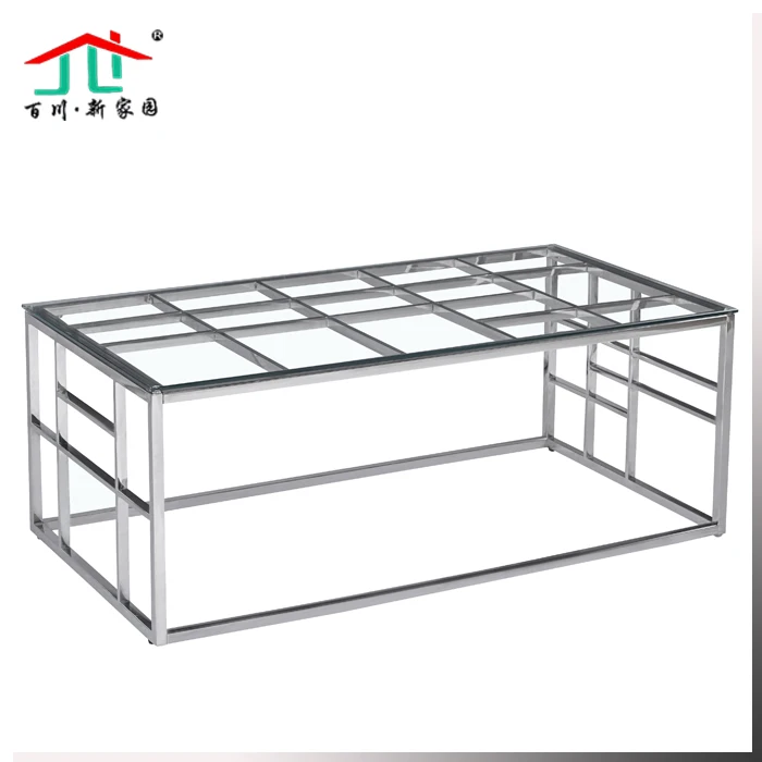 2024 modern luxury home furniture clear glass stainless steel coffee table living room furniture coffee table sets home decor