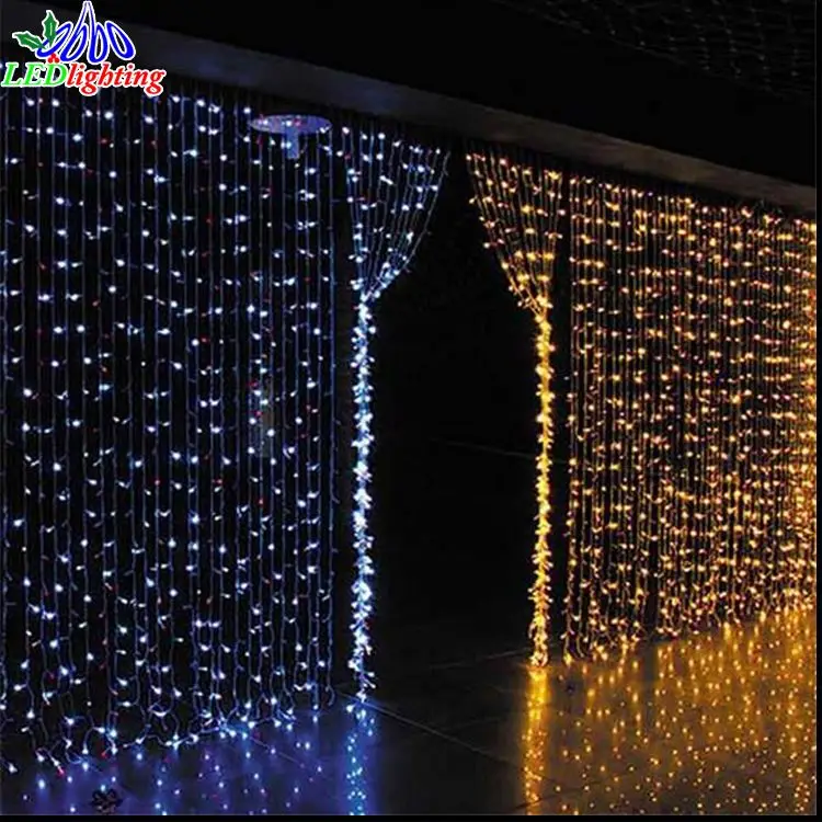 Outdoor LED Waterfall Light PVC Cable LED Curtain String Light RGB Blue Green Pink Purple Emitting Colors IP65 Rated 220V