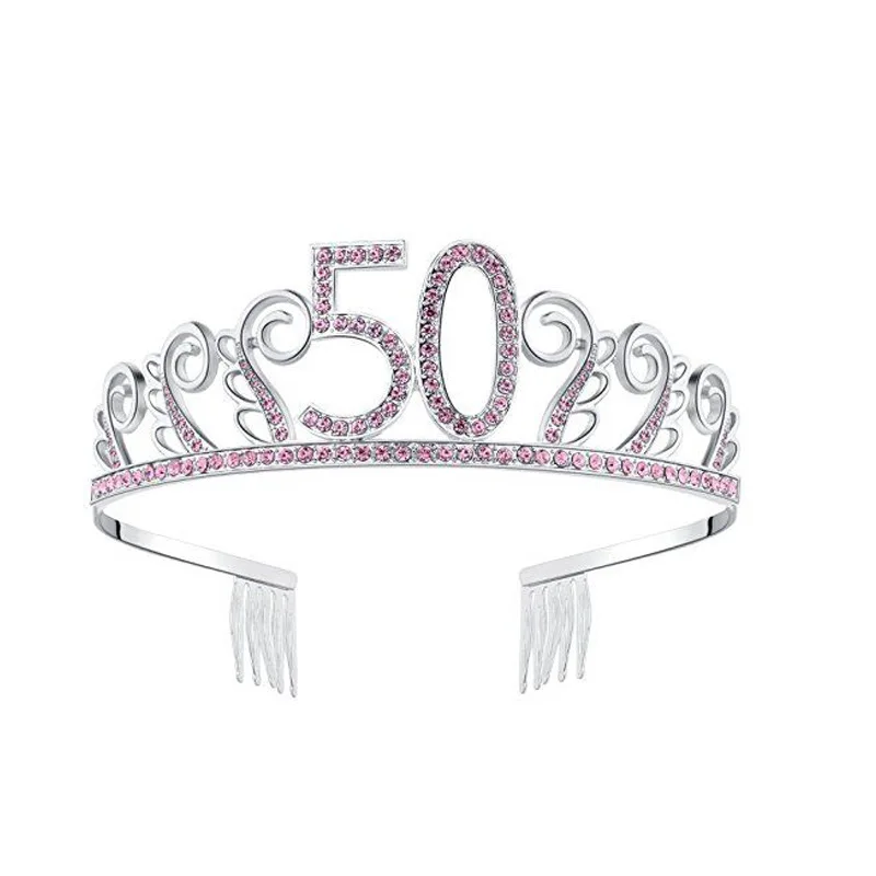 2018 new 21st bride crown fashion crystal pink queen birthday crown 20th 40th 50th 60th 70th 80th