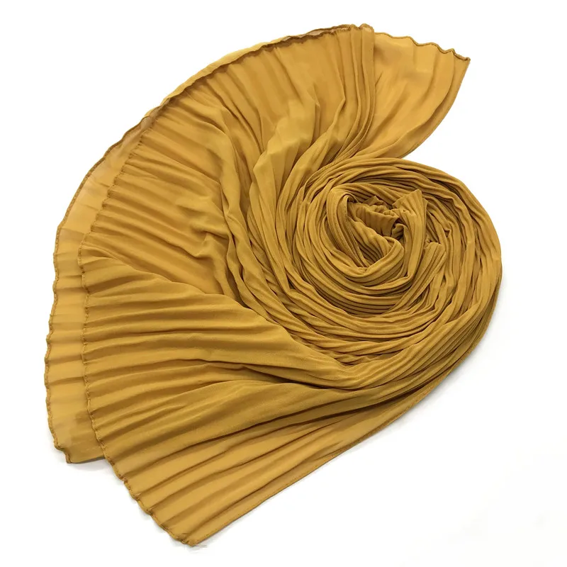 Оптовая продажа, Женский хиджаб, мусульманская однотонная плиссированная шаль, Летний шифоновый шарф