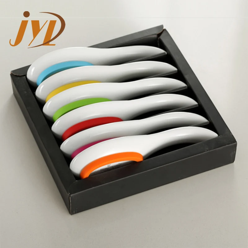 China factory custom super white porcelain printed decal ceramic BBQ dish spoon rest holder in bulk with long handle