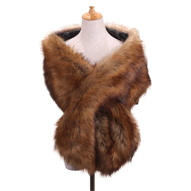 
Women High Quality Faux Fox Fur Scarf Thick Warm Fake Fur Collar Shawl 