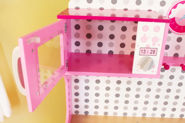 2024 High quality pink Pretend Play Kitchen Set simulation boys girls cabinet fore Wooden toys kitchen set for kids