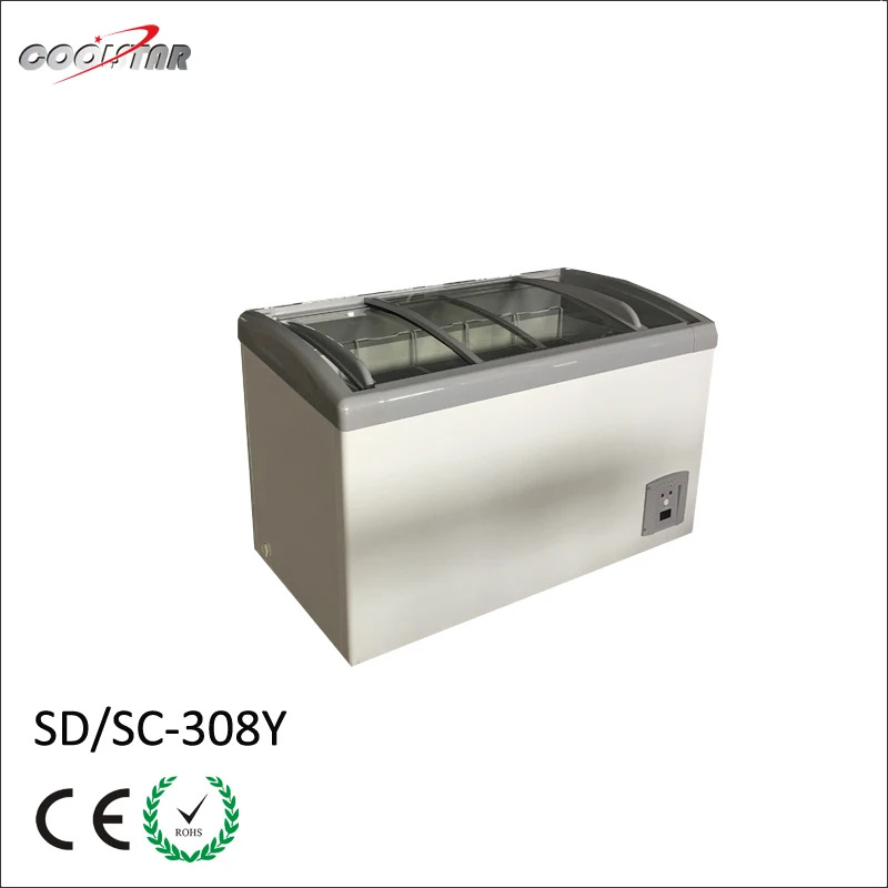 Морозильная камера для мороженого, морозильная камера из изогнутого стекла с раздвижной стеклянной дверцей