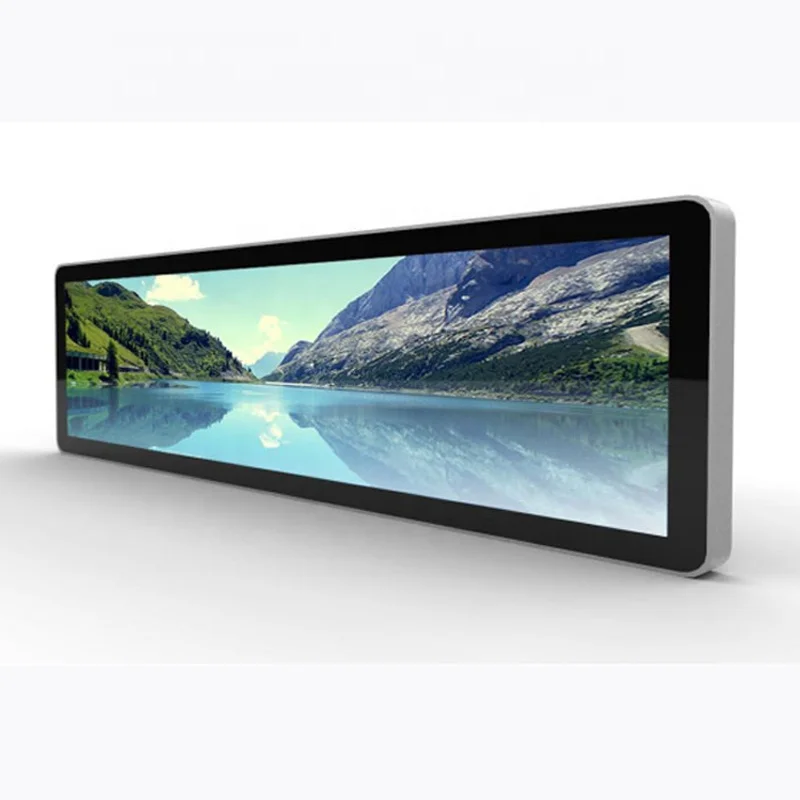 Outdoor android shelf strip bar lcd digital signage type stretched screen wide advertising display