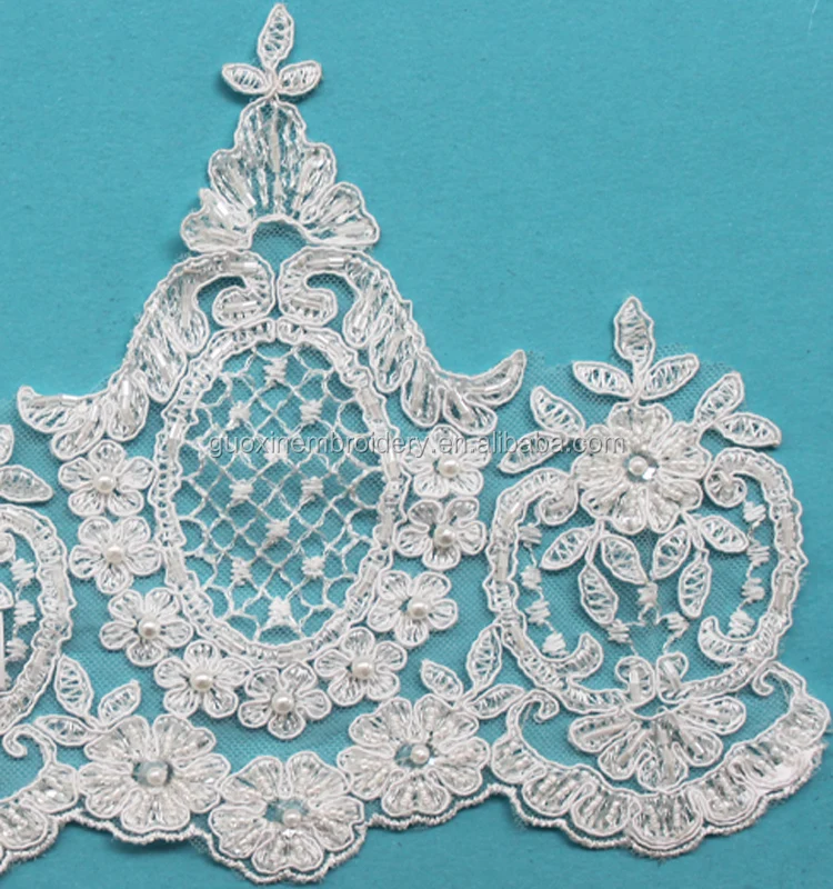 wholesale Chantilly French Border Lace Trim/Lace fabric Beaded lace trim