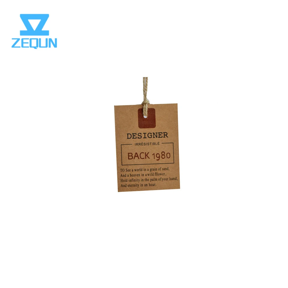 Brown string tie gift paper hang tag custom company logo printing shoes hang tag