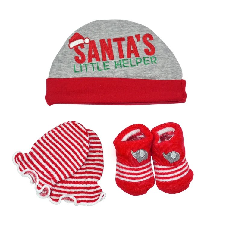 Unisex baby gift set mitten socks new born cotton hat