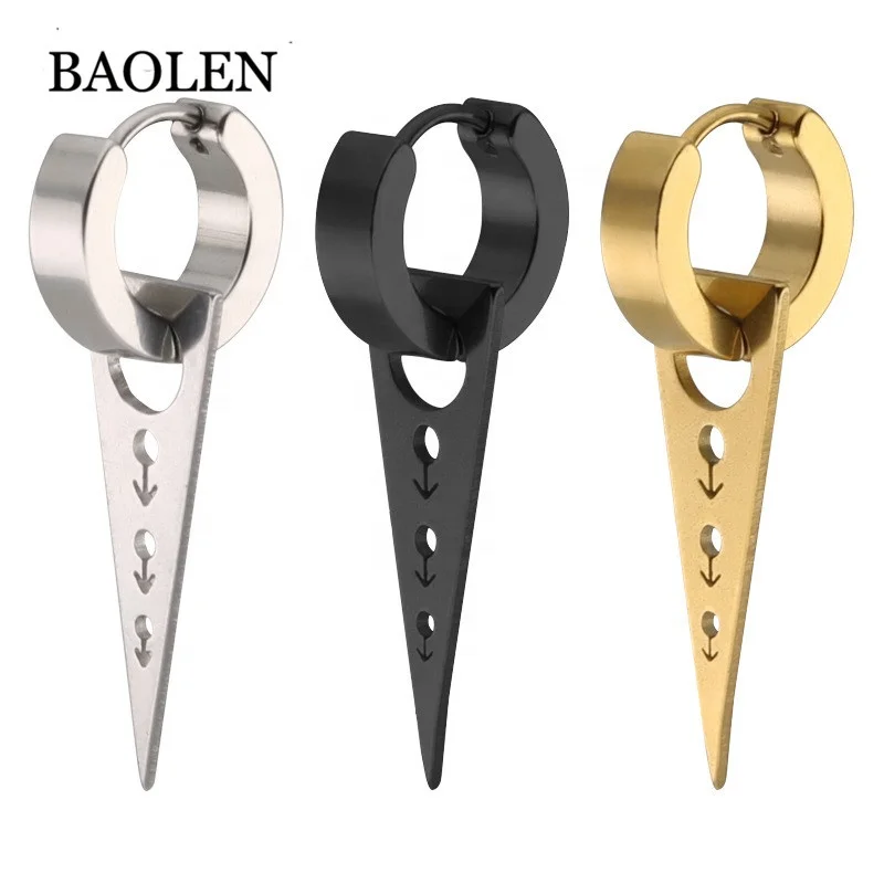 Personalities Gold Silver Black Stainless Steel New Gold Jewelry Afro Earring men Dangle Triangle Hoop Earring