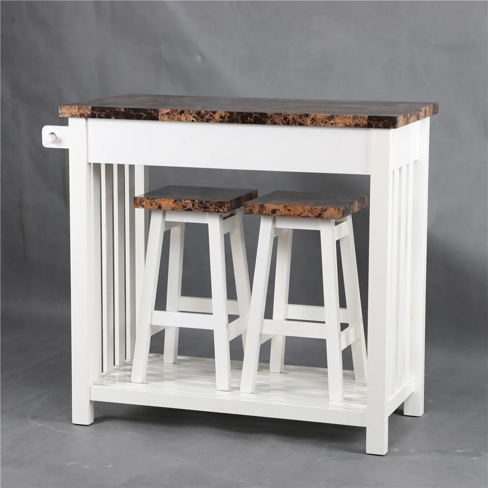 
PVC top modern design luxury dining table with drawer and 2 stools 