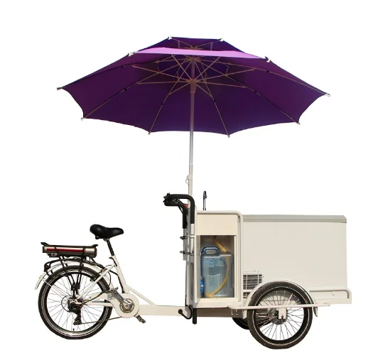 New electric stainless steel ice cream bike food cart cargo bicycle customizable for sale
