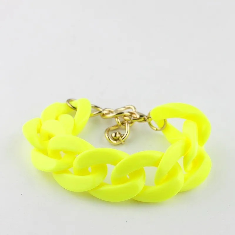 Latest New Design Bohemian Fashion Neon Colorful Acrylic Resin Plastic Chain Lightweight Bracelets & Bangles
