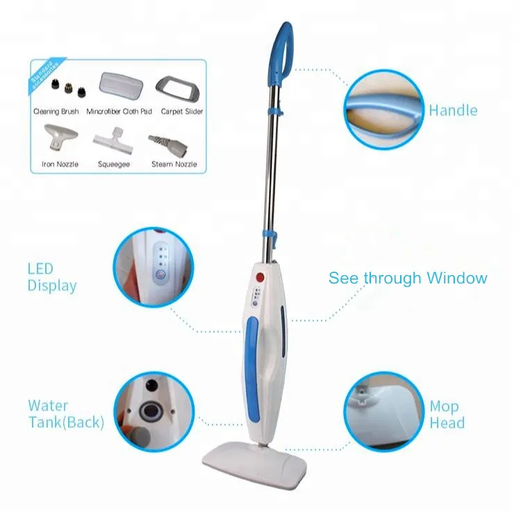 
8in1 1300W steam mop +steam cleaner+steam garment perfect for home office with big water tank and telescopic pole 