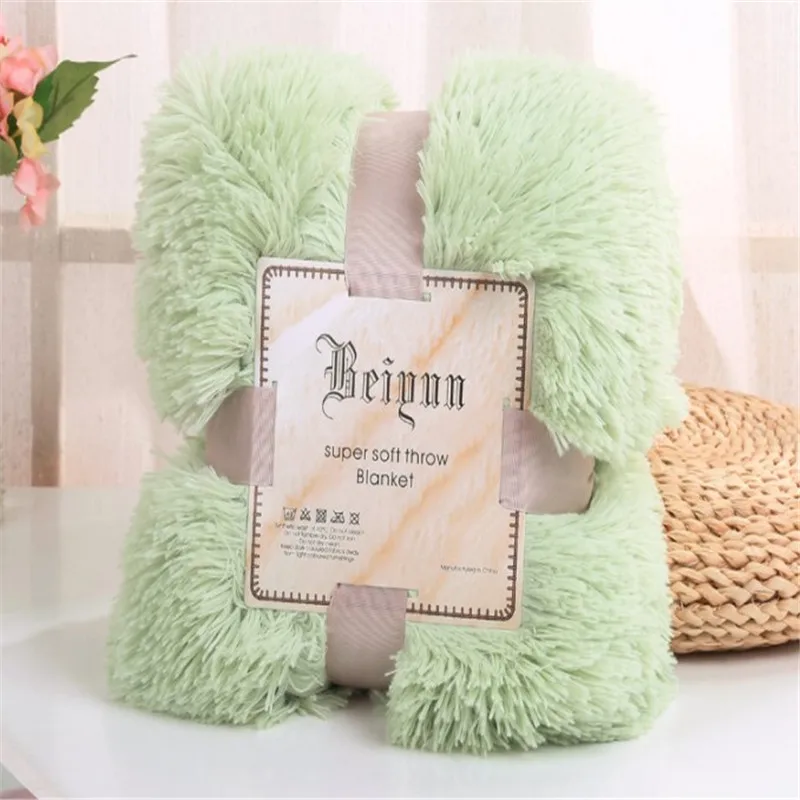 PV Plush Sofa Throw Blanket 2 Ply Long Hair Custom Size Luxury Plain Solid Winter Super Soft Faux Fur Fleece 100% Polyester