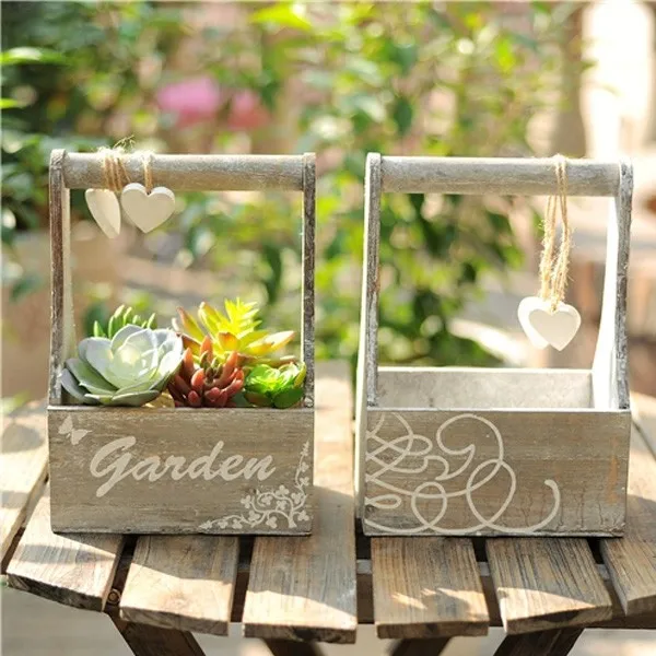 custom decoration wooden planter box succulent plants pots with handle