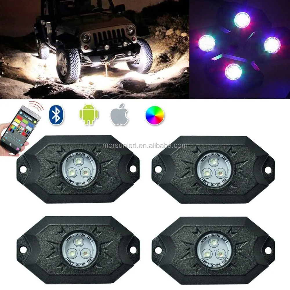 Morsun LED Rock Lights Wireless RGB Color Changing Car Under Body Lighting (4pcs Kit)