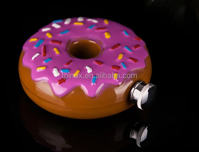 novel products portable stainless steel doughnut shape round hip flask