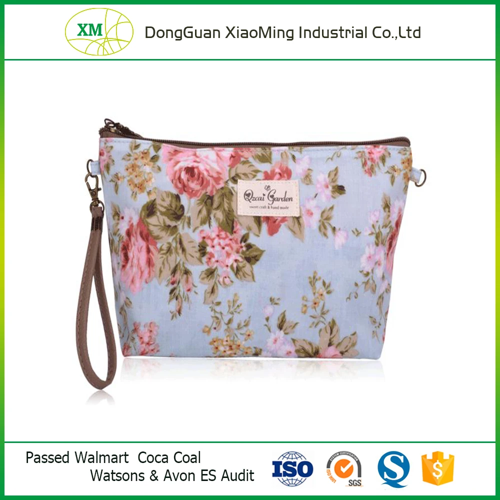 Beautiful Eco-friendly Cotton Travel Zipper Cosmetic Bag with Wristlet