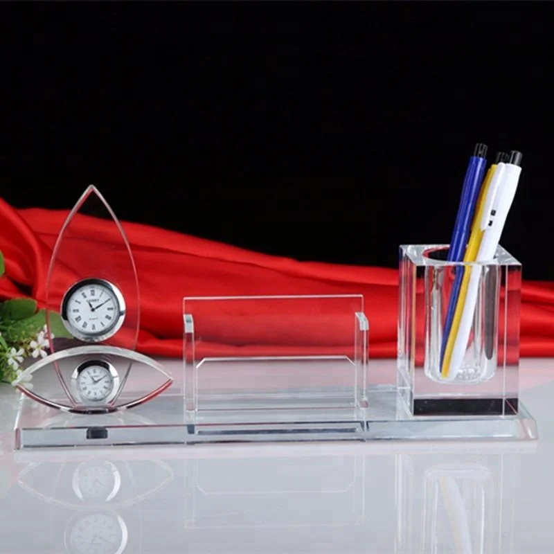Multi-functional Pen Holder Four In One Brush Pot K9 Crystal Electronic Alarm Clock Desk Pen Holder For Office Business