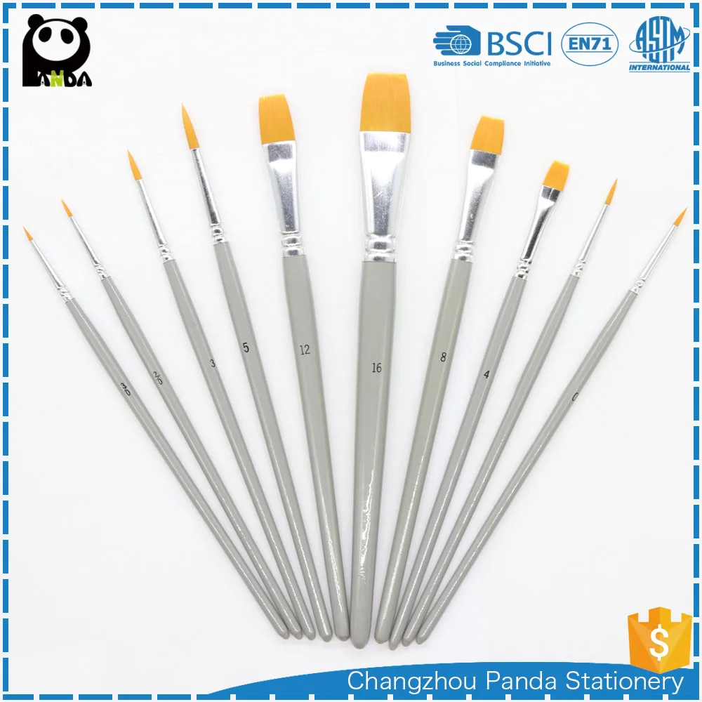 10 pcs grey handle professional astist brush with nylon hair Wholesale Promotional Artist  in stock