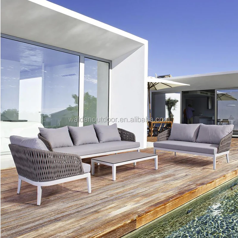 2018 г., Walden, алюминиевая мебель, набор диванов из ротанга для сада/уличный диван с веревкой, двойной диван (DH-X1031)