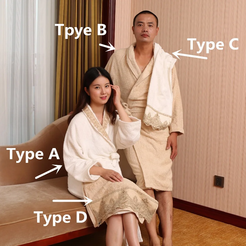 
100% Cotton Terry Couple Lace Bathrobe Hotel With Lace Hand Towel Bath Towel 