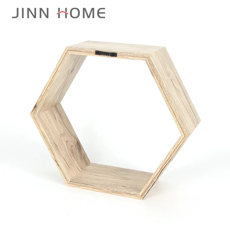 Wood Hexagon wholesale Wall-Mounted 3D Shadow Box frame 3 Sets Floating Display Shelves