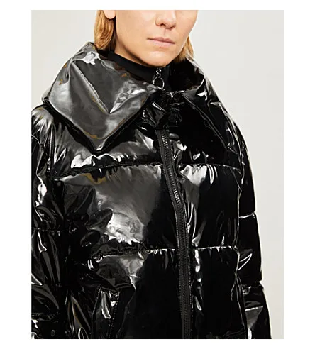 Black high shine vinyl puffer coat woman jacket quilted jacket cool padded winter wear women coats down jackets