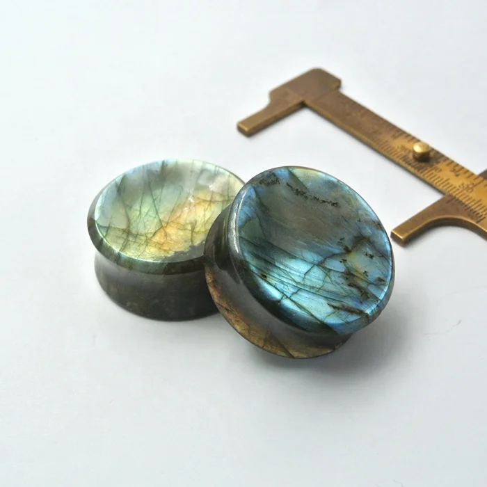 Labradorite Stone Ear Plugs Gem Wholesale Gemstones 35mm 2mm flare 16mm thickness Concave