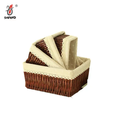 4pcs/set Cheap Handmade Willow Rattan Basket, Home Organize Storage Wicker Rattan Basket with Liner