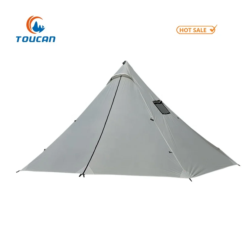 Outdoor 20D Ripstop Nylon Single Layer 4 Persons Stove Chimney Pyramid Ultralight Camping Tent