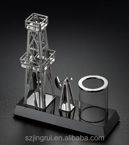 New petroleum equipment gift with oil tank crystal oil rig model for gift