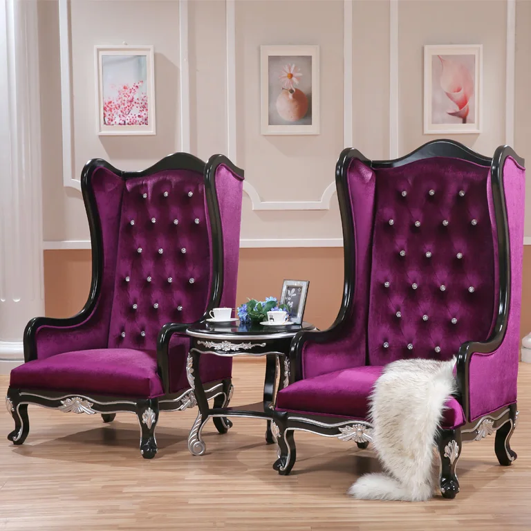 Classical luxury Hotel lobby sofa chair high wing back lobby throne chair